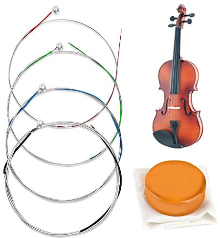 HONGECB Cuerdas de violín, Conjunto Completo Universal (G-D-A-E), Núcleo de acero Níquel-plata Herida con Extremo de Bola Niquelado, con Colofonia Circular Soild, Aptas para Violines 1/2 1/4 1/8