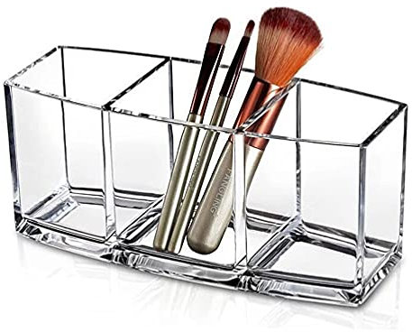 eKsdf Kosmetik Organizer durchsichtig Acryl Kosmetikpinsel mit 3 Fächern Make-up Aufbewahrungsbox Schminkbox Lippenstift Pinselhalter