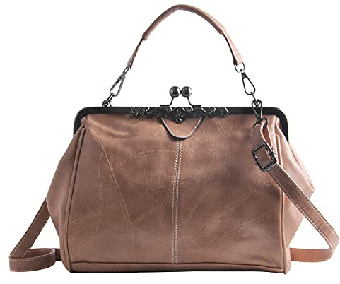LUI SUI Frauen Retro Handtasche, PU Leder Geldbörse Vintage Top Griff Tasche Kiss Lock Crossbody Umhängetasche für Damen