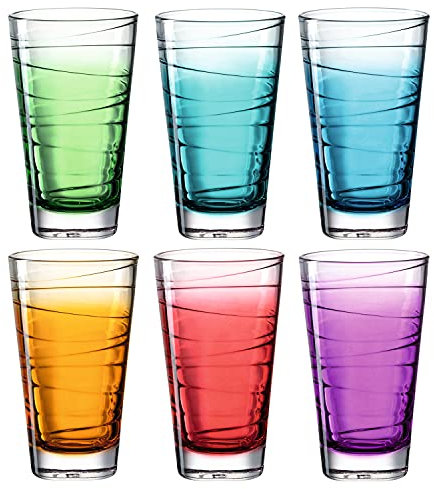 Leonardo Vario Struttura Trink-Gläser 6er Set, spülmaschinenfeste Gläser, bunte Trink-Becher aus Glas, farbiges Getränke-Set, 280 ml, 026845