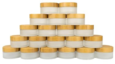 Vaxman | Högkvalitativa glasstämplar med bambulock | för hållbar gör-det-själv naturkosmetik | resebehållare för salvor och lotioner | 100 ml | 20 st.