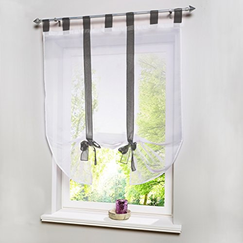 Devola Raffrollo Transparente Voile Raffgardinen mit Schlaufen Cafe Gardine Moderne Rollo Küchengardine Privatsphäre Fenstervorhang BxH 40x90cm Grau 1er Pack