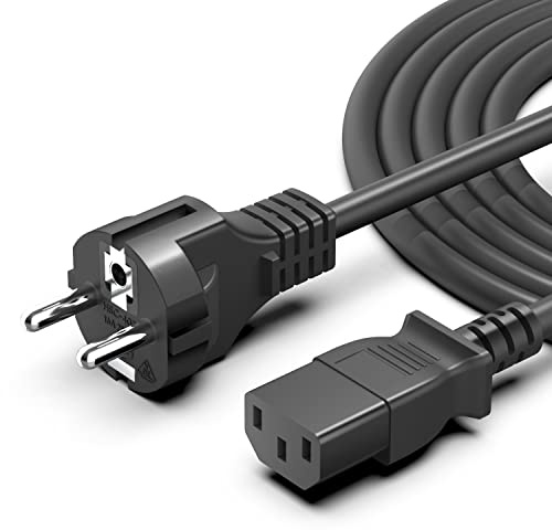 HKY 3-polig Kaltgerätekabel 2m 250V 16A für Monitor, Drucker, Beamer, PS3/PS4 PRO, PC, Scanner, TV, Bildschirm Kabel Schutzkontakt Stecker Typ F (CEE 7/7) auf C13 Buchse Jesverty WANPTEK Labornetzteil