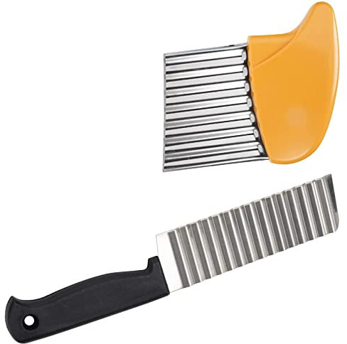 Cortador de ondas para niños, 2 piezas de cortador de patatas, cuchillo estriado, cuchillo ondulado bebé, cortador de patatas con mango para verduras, cebolla