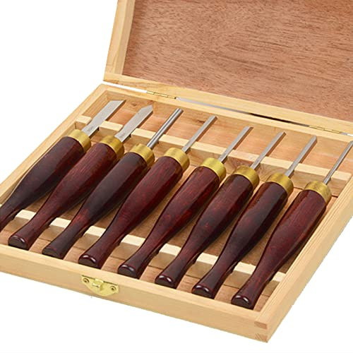 8 Stück Mini HSS Drehmaschinen Meißel Stechbeitel Set Holzbearbeitung Holz Drehwerkzeuge Holzschnitzerei Drechselbeitelsatz Mit Holzbox Für Profis Hobbyist DIY Tischler