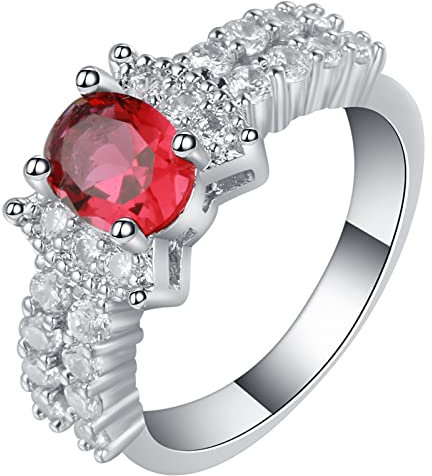 Ringe Frauen, Ring Frau Silber mit Bowknot Oval Red Zirkonia Jahrestagsringe für Sie Größe 57 (18.1)
