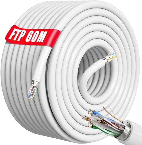 Soibke Cable Ethernet 60 metros, Cat 6 Alta Velocidad Cable de Red FTP Blindado, Exterior Interior RJ45 Cable LAN 60m Gigabit Internet, 23AWG Largo Wifi LAN para PS5/4 Router Switch Módem