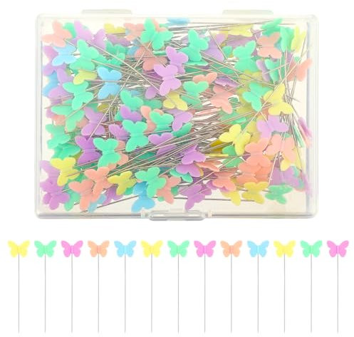 200 Stück Schmetterlingkopf Stecknadeln - Mehrfarbige Nähnadeln Mit Kopf Lang für DIY Nähen Handwerk Basteln