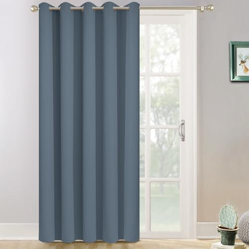 Yakamok Wide Thermal Blackout Patio Door Curtain Panel, Sliding Door Insulated Grommet Curtains, Extra Wide Curtains for Sliding Glass Door, Stone Blue, W70 x L84, 1 Panel