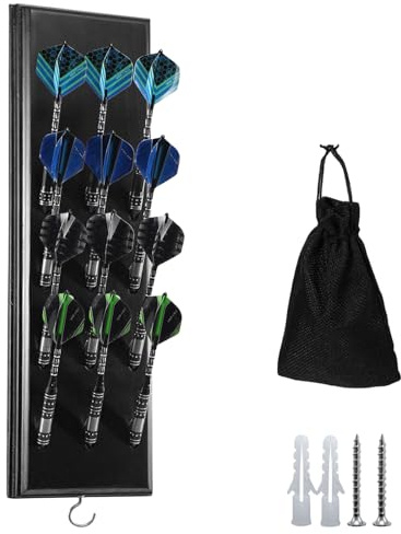 TOATELU Soporte para dardos de madera para 12 dardos, soporte de madera de, práctico almacenamiento para dardos, soporte para colgar en la pared, para cualquier tipo de diana (negro)