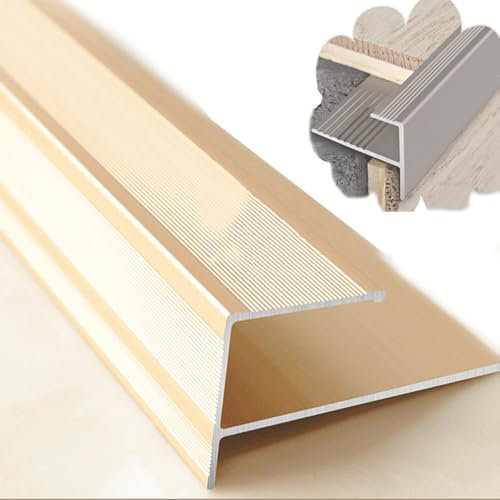 NILZA Laminat Treppenkantenprofil Einfasshöhe 15 Mm Treppenprofil F-Form Winkelprofil Aluminium Treppenkante rutschfeste Treppenstufe (Color : A, Size : 5PCS-L90cmxH1.8cm)