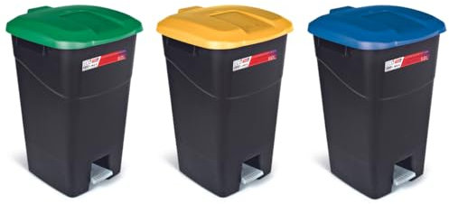 Tayg Pack 3 Cubo Basura Cocina con Pedal - Cubos de Basura Reciclaje 60l, Papelera Cocina con Pedal, Cubo Basura Hosteleria, Papelera Reciclaje, Basurero Cocina (60 litros, Verde, azul y amarillo)