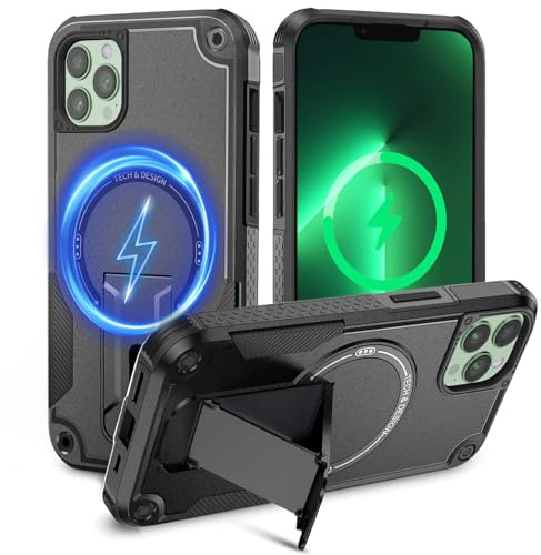 Tuvror Magnetic for iPhone 13 Pro Max Case iPhone 12 Pro Max case with Stand. [Compatible with MagSafe] Built-in Kickstand.Rugged Protection Shockproof Case for iPhone 13 Pro Max/ 12 Pro Max (Black)