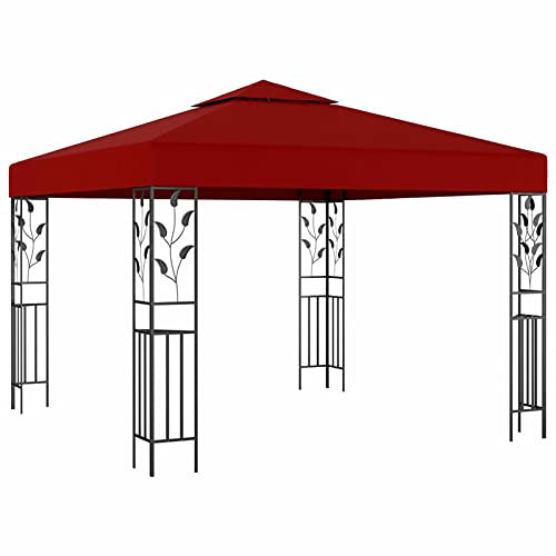 Mengtu Pavillon mit Doppeldach Gartenpavillon Gartenlaube UV-beständig Gartenzelt Partyzelt Festzelt Gartenpavillon Bierzelt für 3x3 m Weinrot 180 g/m² Garten Möbel