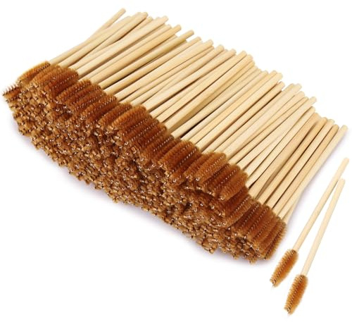 Tbestmax 300 Disposable Mascara Wands Eyelash Brush Spoolies for Eye Lash Extension Eyebrow Bamboo Stick Brown