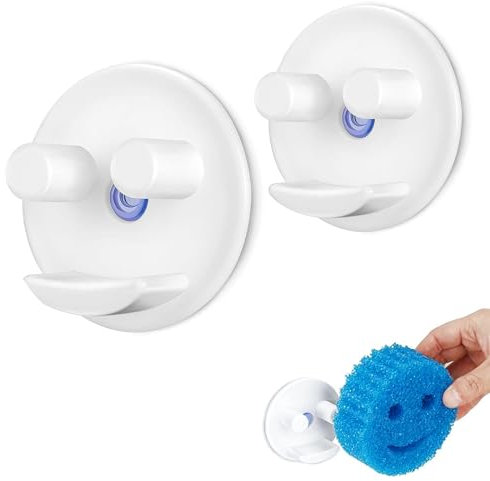 Csirnto 2 Piezas Porta Estropajos Fregadero, Soporte Esponja Fregadero con Ventosa, Estropajo Smiley Organizador, Soporte Esponja Cocina(Esponjas No Incluidas)