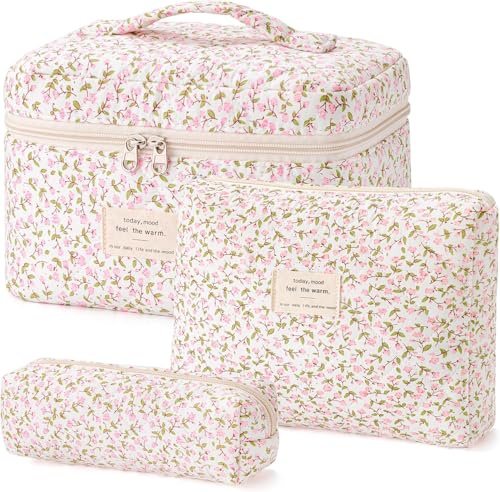 GSenhui Kosmetiktasche Set 3Stück Makeup Bag Aesthetic Coquette Bag Blumen Kulturtasche Damen 3er Set Cosmetic Bag Cute Beauty Bag Groß Reise