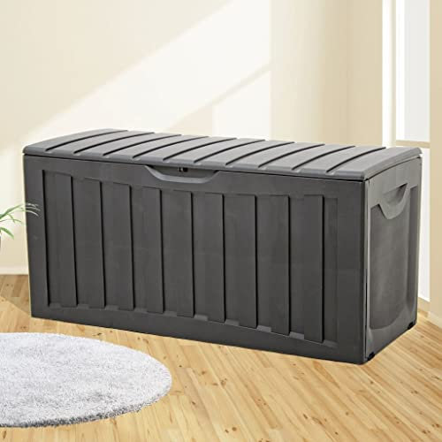 Homgoday Gartentruhe Garten Kissenbox mit Deckel Gartenbox Auflagenbox Kissenbox Truhe Aufbewahrungsbox Gartenkiste Kissentruhe Schwarz 118x53x57 cm Polypropylen