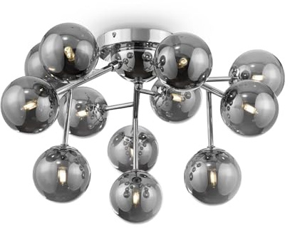 Licht-Erlebnisse Deckenlampe Rauchglas Metall 60 cm breit Chrom Rauchgrau G9 12-flammig Kugel Schirm Deckenleuchte Wohnzimmer Esszimmerlampe Modern