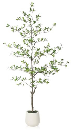 SOGUYI Künstlicher schwarzer Olivenbaum, 180cm Kunstpflanze Olivenbaum für den Innenbereich, mit realistischen Blättern und weißem Keramik-Pflanzgefäß