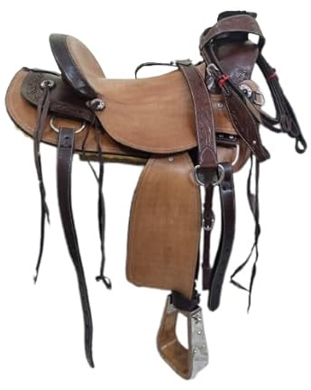 Beautiful Wade Tree 8.5 Inches Wide Gullet Western Leather Horse Tack Saddle with Set. (17.5)