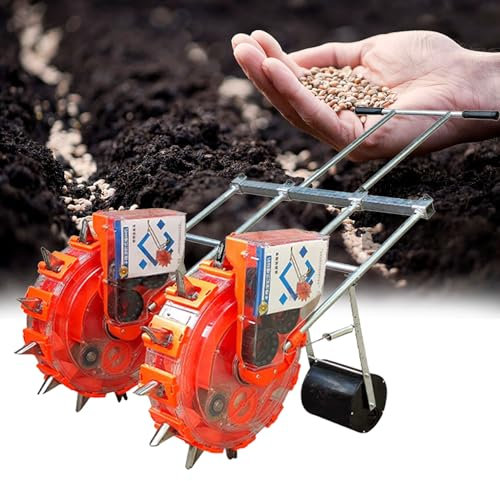 Double Manual Seeder Handheld Seeding Machine, Manual Seeder Hand-Push Garden Seeder Roller Seeding For Soy Peanut Corn Cotton (Red 6 mouths)