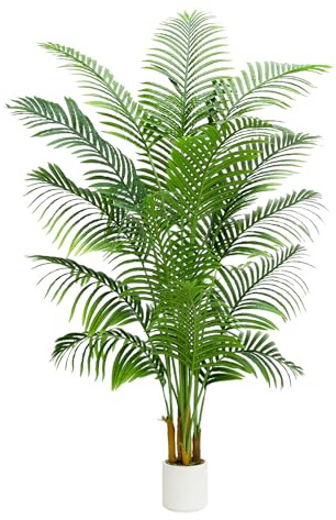 TXABL Artificial Palm Tree Indoor Plants 210 CM Fake Areca Palm Plant in White Pot, Faux Tropical Floor Plant Artificial Silk Plants for Home Office Living Room Farmhouse Modern Decor Indoor Outdoor
