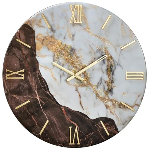 Generico Orologio da Parete, Soggiorno, Cucina, Moderno,Effetto marmo, Base legno, Lavorazione a resina, Numeri a rilievo, Diametro disponibile 40/60/80/100 cm, Made in Italy (taburno, 40)