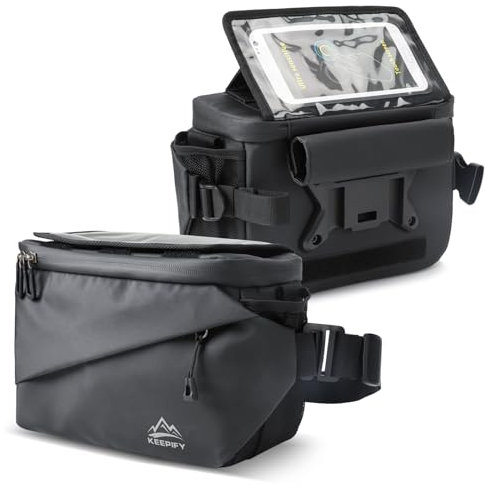 KEEPIFY 4.5L Lenkertasche Fahrrad, Fahrradtasche Lenker mit Lenkeradapter, wasserdichte Lenkertaschen mit Handy-Touchscreen/Mobiltelefonhalter - Lenkertasche Ebike/Fahrrad