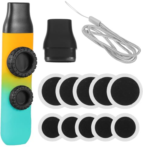 Musikalisches Kazoo 1 Satz mit Doppelton und Gitarrenbegleitung | Kunststoff, Tragbar mit Einstellbarer Tonhöhe, für Kinder, Inklusive Membranen und Schnur