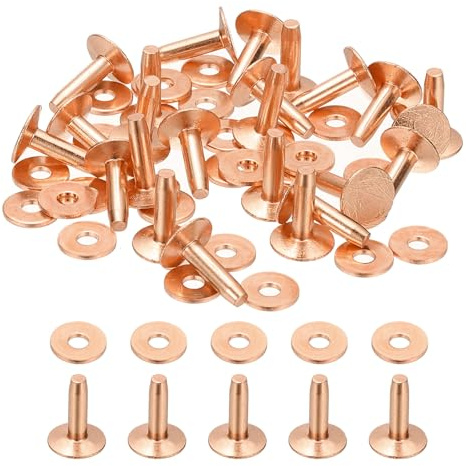 PATIKIL 10x3.3x12mm Leather Rivets and Burrs, 24 Sets Leather Rivets and Washers Copper Fastener Metal Studs Posts for Leather Craft, Belts, Wallets, Collars, DIY Crafts