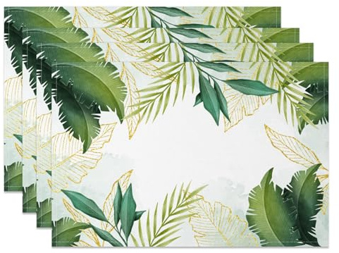 MIRRORANG Ensemble de 4 sets de table à motifs de feuilles tropicales - Agaves aquarellés - Thème d'été de plage - Pour cuisine, salle à manger - Sets de table lavables pour décoration de maison - 45