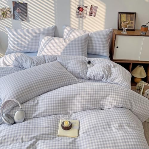 Covebett Housse de Couette 220x240 Bleu Blanc à Carreaux Vichy Parure de Lit Adulte Microfibre Géométriques Aesthetic Linge de Lit RéVersible avec Fermeture éClair 2 Taies d'oreiller 65x65 cm