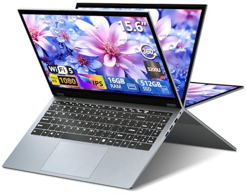 15,6 Zoll 2 in 1 Touchscreen Laptop Computer, Laptop AMD R3-3200U CPU (bis zu 3,5 GHz), 16 GB RAM 512 GB SSD Touchscreen Laptops, 360 Winkel Öffnung RJ45 WIFI5 HDMI Hintergrundbeleuchtung Tastatur FHD
