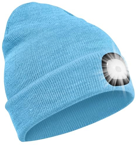 SPGOOD Bonnet LED avec lumière, pour l'hiver(Bleu Clair)
