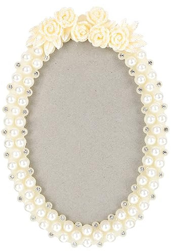 ERINGOGO Ovaler Fotorahmen Aus Harz Mit Perlen Und Diamanten Tisch-fotodisplayrahmen Im Vintage-stil Dekorativer Familien-bilderrahmen Für Heimdekor