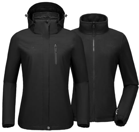 CAMEL CROWN Damen 3 in 1 wasserdichte Skijacke Winddicht Wintermantel Fleece Innen Schnee Snowboardjacke Outdoor, Schwarz, M