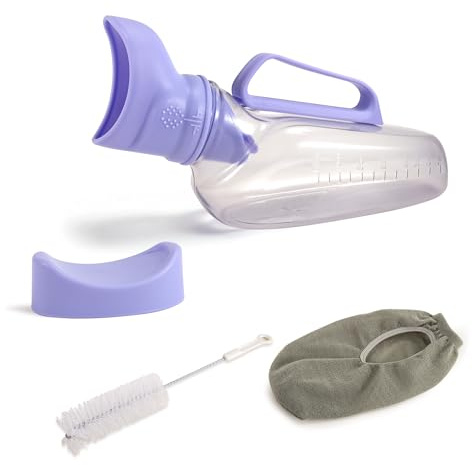 Female Urinal for Women 1200ml – Portable Pee Bottle with Soft Rubber Funnel & Spill-Proof Lid, Bed Pan for Elderly, Patients, Travel, Camping, Bedside Use (Purple)