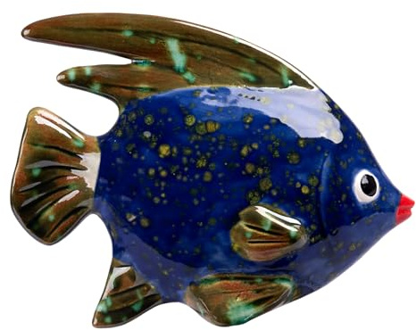 Manufaktur Lichtbogen Gartenfigur Fisch aus Keramik Blau-Grün Gartendeko Gartendekoration Teichdeko