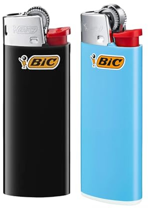 BIC J25 Mini Lighter – Alloy Steel & Resin Build Lighters, Up to 1,450 Lights Assorted Colour & Long Lasting Gas Lighter, Compact & Small Pocket Lighters for Smoking, Camping & BBQ | Pack of 2