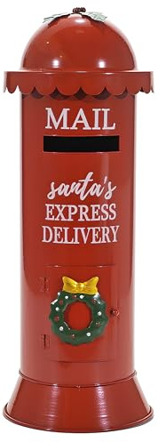 EMPOTEC Cassetta Postale Babbo Natale Buca delle Lettere Cilindrico Decorazione Addobbo FESTIVITÀ Natalizia in Metallo h52 cm / Ø19 cm da Terra/Pavimento Idee Regalo Alta qualità