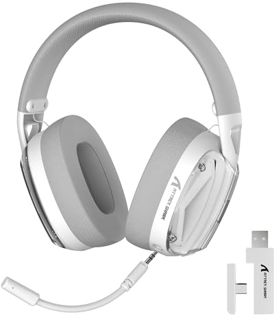 ATTACK SHARK L60 Cuffie da Gaming Wireless, Headset Ultraleggere Cablate 3.5mm/2.4G/BT con 40mm Driver, Over-ear, Mics Staccabili con Noise Cancelling, Audio Surround 3D per PC/Mac/PS, Bianche