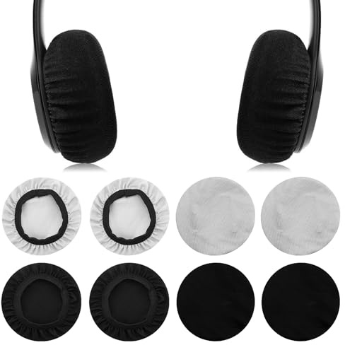 8 Piezas Almohadillas para Auriculares, Fundas Elásticas Lavables para Auriculares, Fundas para Auriculares de Tela Flexible, Protección contra el Sudor para Gimnasio, Juegos (Negro & Gris)