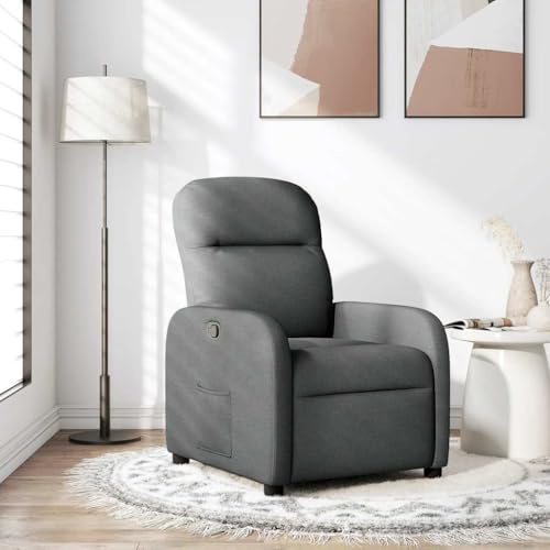 Yunovire Relaxfåtölj mörkgrå tyg, manuell liggfunktion, justerbart ryggstöd upp till 135 grader, bekväm TV-fåtölj med sidoficka, modern sovrumsmöbler för vuxna