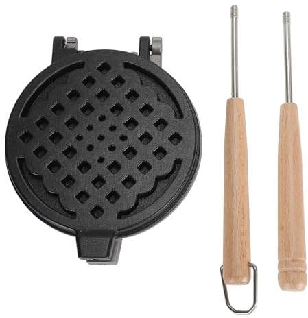 Piastra per waffle antiaderente, mini piastra per waffle a doppio lato con manico rimovibile per panini e waffle, piastra da campeggio in lega di alluminio per fornello