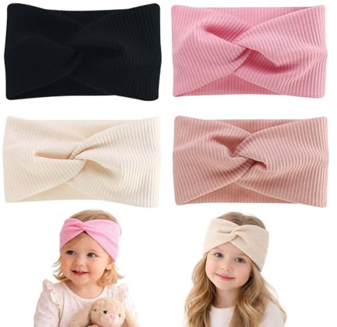 MUNZE Stirnband Kinder 4 Stück Rosa Hellrosa Schwarz Standard Strick Knoten Bequem Accessoire