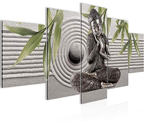 Runa Art - Bilder Buddha Feng Shui 200 x 100 cm 5 Teilig XXL Wanddekoration Design Grau Grün 505551c