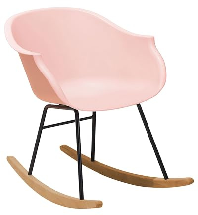 Beliani Retro Schaukelstuhl aus Kunststoff in Rosa mit robustem Holzkufen Harmony
