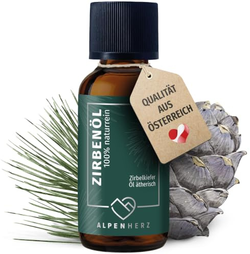 Alpenherz Zirbenöl 30 ml - 100% naturrein, ätherisches Zirbelkieferöl aus Österreich für Duftöl Raumduft Duftlampe Zirbenwürfel Diffuser Zirbe Lufterfrischer Zirbelkiefer Öl Geschenke