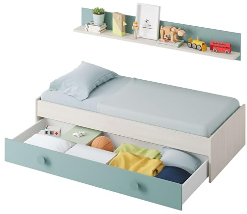 Miroytengo Pack Completo Habitación Juvenil en Color Verde y Blanco Alpes Muebles Dormitorio Infantil con Somier Incluido